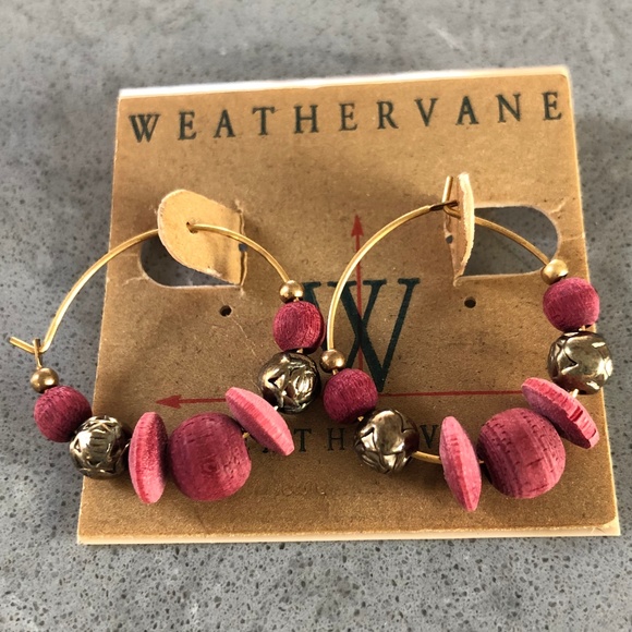 Weathervane Jewelry - Berry Brass and Wood Hoop Earrings